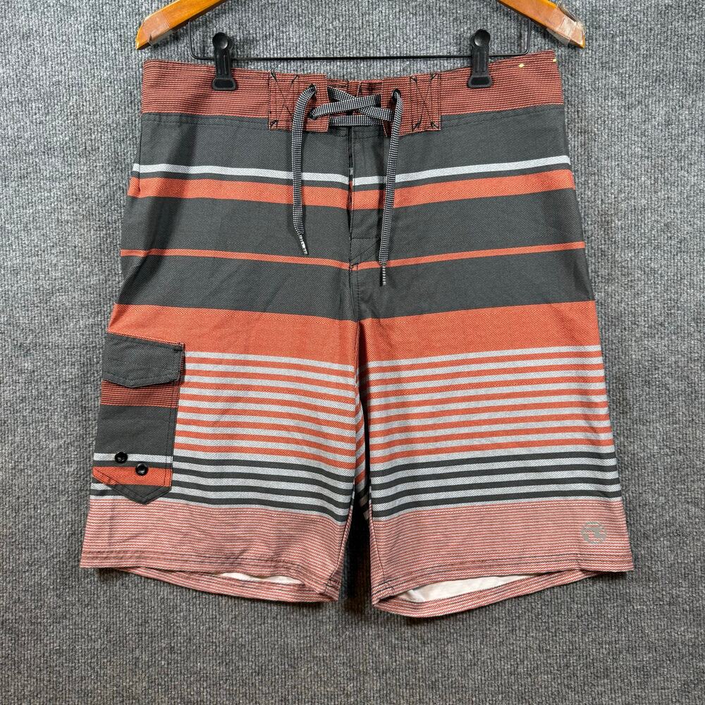 Ocean Current Swim Shorts Men's 32 Orange/Black Striped Drawstring Beachwear